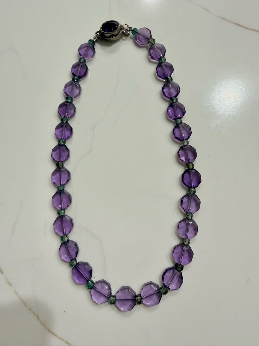 Vintage Natural Amethyst and Sterling Faceted Choker Style Necklace 16”